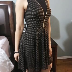 Express mini fit and flare dress color black and gold size 4